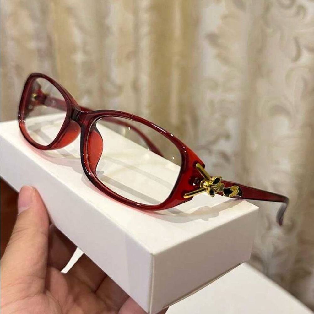 Red Women's Fashion Eyeglasses with Gold Accent